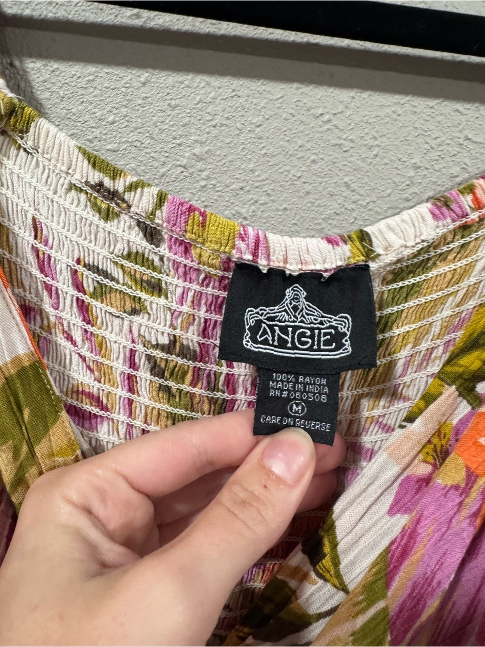 Angie Floral Puff-Sleeve V-Neck Mini Dress in Pink and Green - Picture 3 of 6